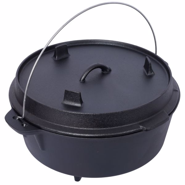 pre-Seasoned Cast Iron Dutch Oven With Skillet Lid, Outdoor Camping Deep Pot for Camping Fireplace Cooking BBQ Baking Campfire, Leg Base, 8 Quart