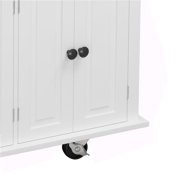 Kitchen Island Cart with Two Storage Cabinets and Two Locking Wheels,43.31 Inch Width,4 Door Cabinet and Two Drawers,Spice Rack, Towel Rack(White)