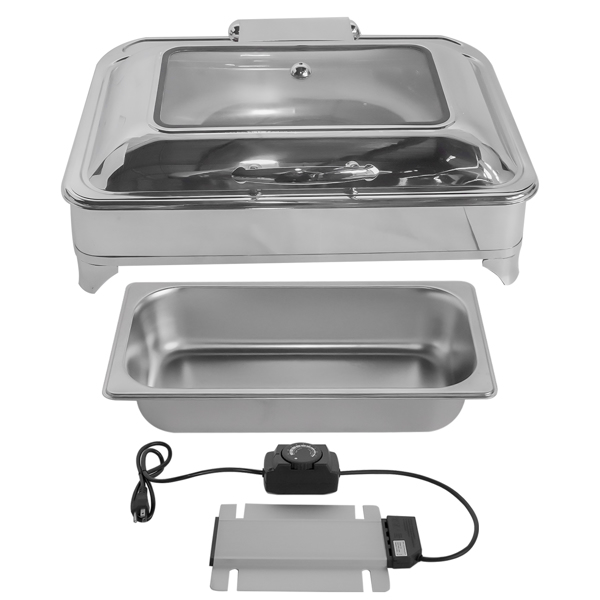 Electric Chafing Dish 9L/9.5QT 400W 110V Food Warmer Temperature Adjustable with Glass Lid for Catering