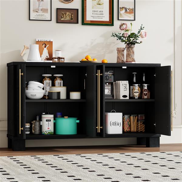 Wood Traditional Style Sideboard with Adjustable Shelves and Gold Handles for Kitchen, Dining Room and Living Room (Black)