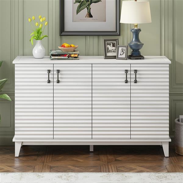 Sideboard with 4 Door Large Storage Buffet with Adjustable Shelves and Metal Handles for Kitchen, Living Room, Dining Room (Antique White)