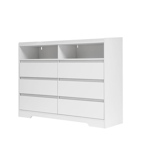 6 Drawer Dresser, White Dresser for Bedroom with LED Lights, Modern Dressers & Chests of Drawers with Sturdy Frame for Living Room, Entryway, Hallway