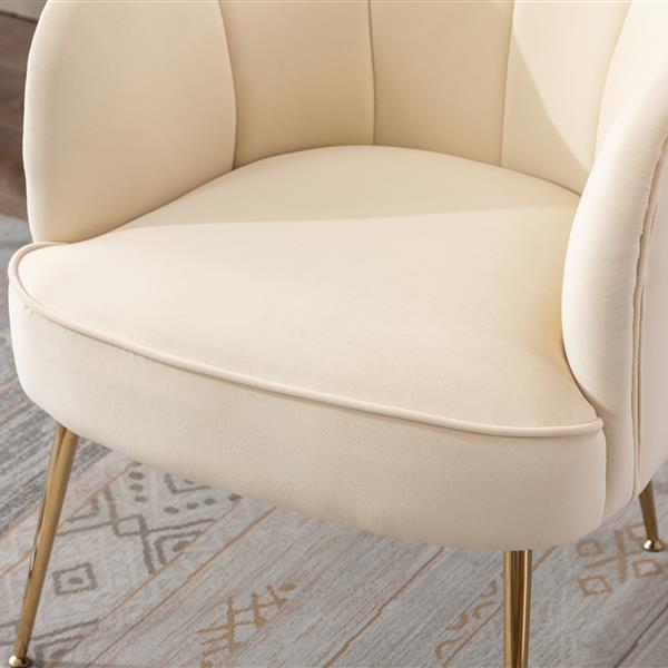 Shell Shape Velvet Fabric Armchair Chair With Gold Legs For Living Room Bedroom,Beige