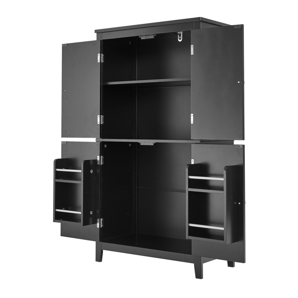 Elegant Bathroom Floor Storage Cabinet, Bathroom Storage Unit, Freestanding Cabinet with 4 Doors, Adjustable Shelves, Adaptable Shelves, Black 