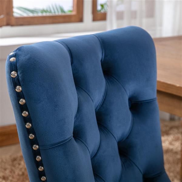 Modern, High-end Tufted Solid Wood Contemporary Velvet Upholstered Dining Chair with Wood Legs Nailhead Trim 2-Pcs Set,Blue