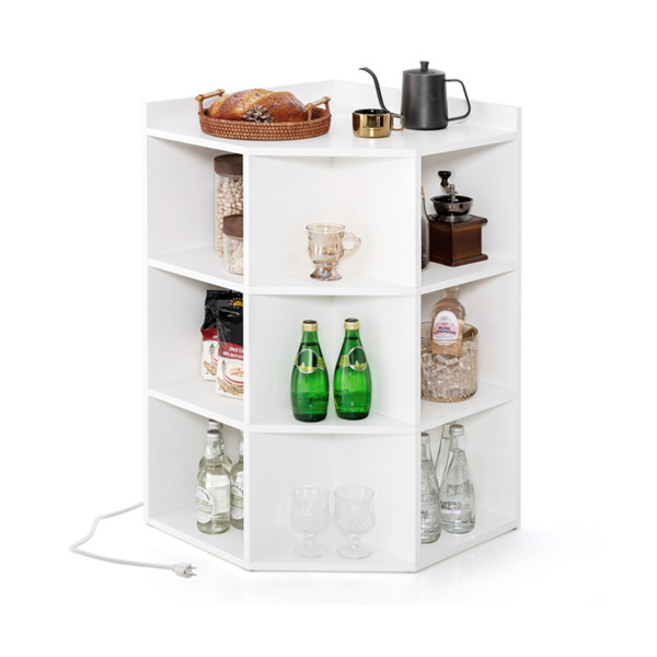 White  three-layer corner cabinet with charging station