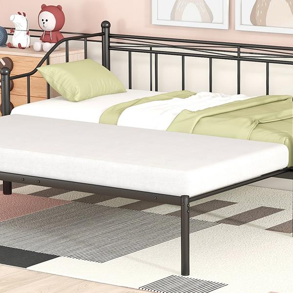 Twin Size Metal Daybed with Trundle, Daybed with Slat No Box required Black