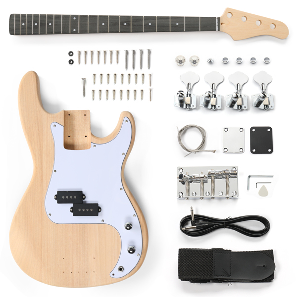 DIY 4 String GP Style Electric Bass Guitar Kits with Mahogany Body, Maple Neck and Accessories