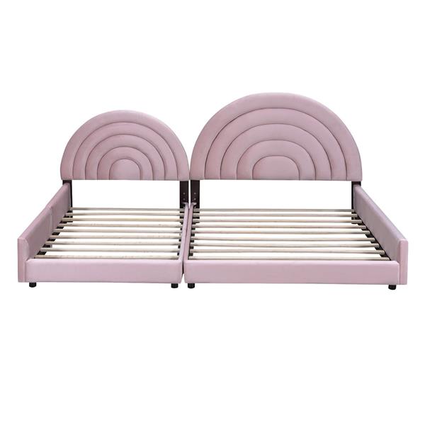 Twin+Full Upholstered Platform Bed Set with Semicircular Headboard, Pink