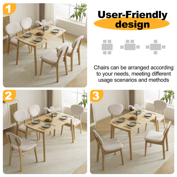 Disassembly rubber wood soft package wood color dining table and chair set 1 table 4 chair beige cushion rectangular