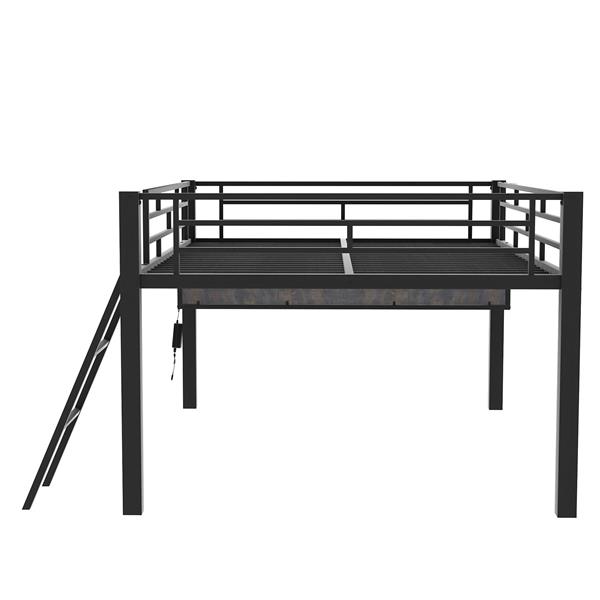 Gaming mid loft bed with desk, LED, Full, Black