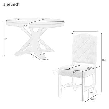 Functional Furniture Retro Style Dining Table Set with Extendable Table and 4 Upholstered Chairs for Dining Room and Living Room(Natural Wood Wash)