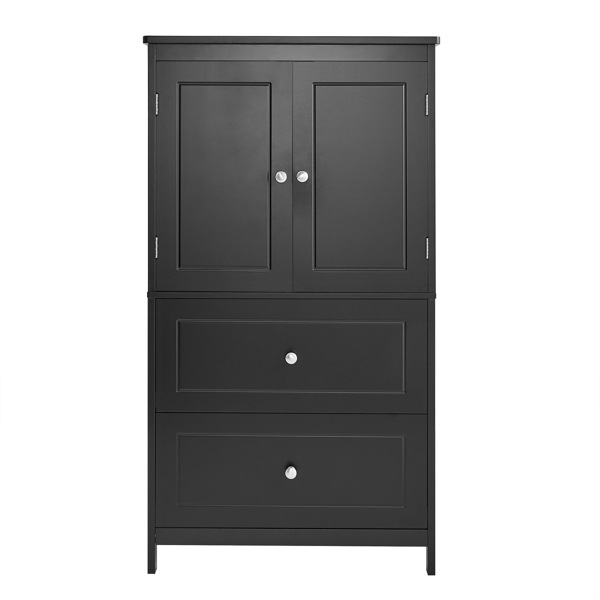 Bathroom Storage Cabinet, Cabinet with Two Doors and Drawers, Adjustable Shelf, MDF Board, Black 