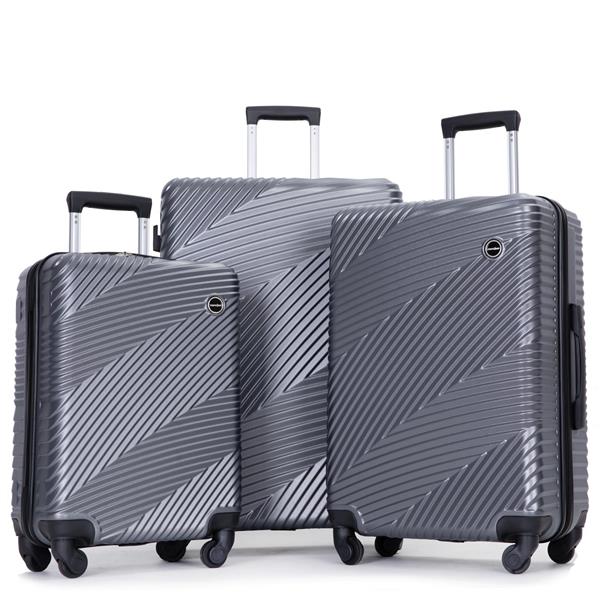 3 Piece Luggage Sets PC+ABS Lightweight Suitcase with Two Hooks, Spinner Wheels, (20/24/28) Gray