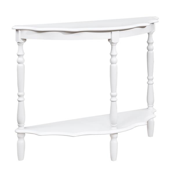 42'' Retro Circular Curved Half-Moon Console Table with Cloud Design Top and Open Shelf Solid Wood Frame and Legs, Milk White