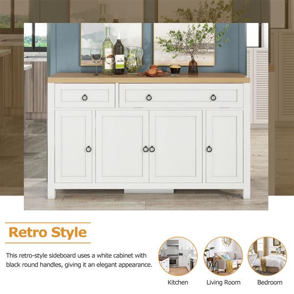 Retro Style Large Storage Space Sideboard with Flip Door and 1 Drawer, 4 Height-Adjustable Cabinets, Suitable for Kitchen, Dining Room, Living Room (Brown+Antique White)