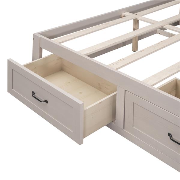 Full Size Platform Bed with 6 Storage Drawers,Antique White