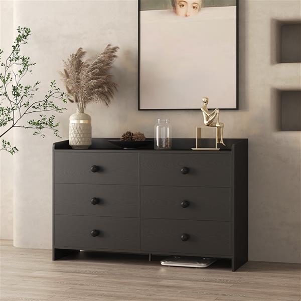 Chest of Drawers black Dresser , 6 Drawer Chest with Wide Storage, Modern Contemporary 6-Drawer Cabinet,  Dresser for Bedroom Living Room Hallway