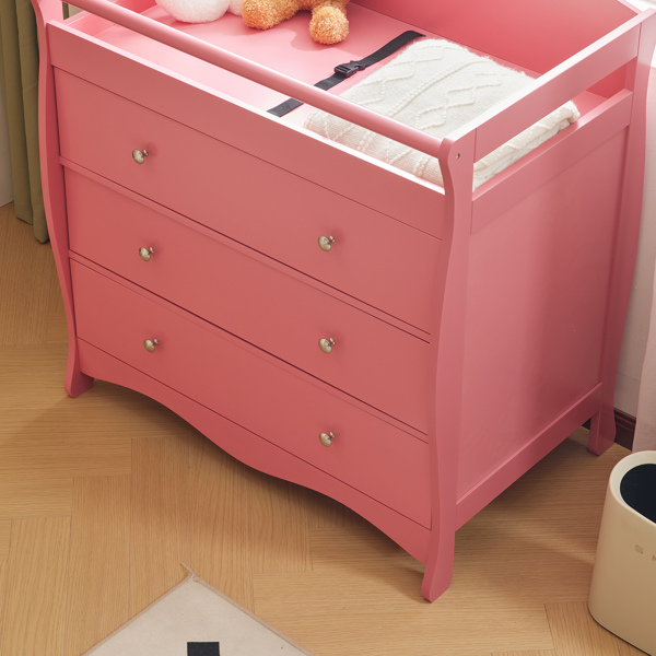 3-layer Drawer with Safety Belt Pink 90.5*58*92cm Wooden Bed Density Board Baby