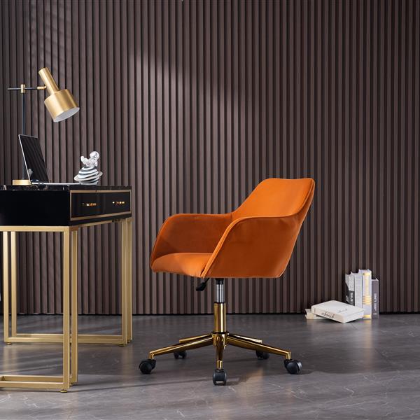 Modern Velvet Fabric Material Adjustable Height 360 revolving Home Office Chair with Gold Metal Legs and Universal Wheels for Indoor,Orange