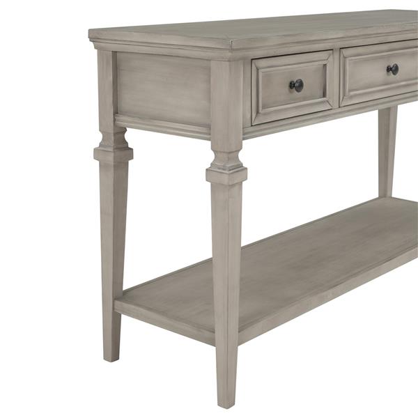 Classic Retro Style Console Table with Three Top Drawers and Open Style Bottom Shelf, Easy Assembly (Gray Wash)