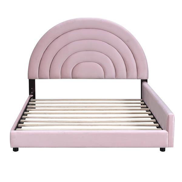 Twin+Full Upholstered Platform Bed Set with Semicircular Headboard, Pink