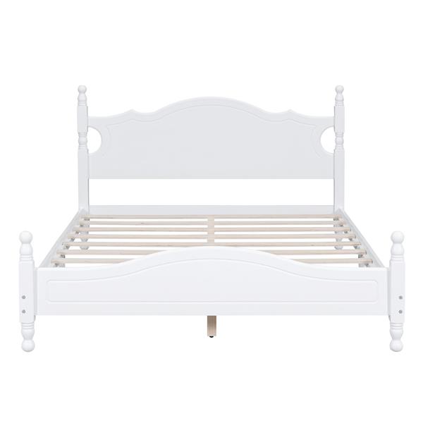 Queen Size Wood Platform Bed Frame,Retro Style Platform Bed with Wooden Slat Support,White