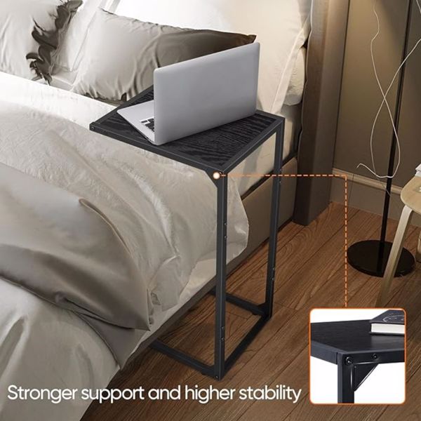 Side Table/C Shaped End Table for Couch & Bed, End Tables Living Room Tables Sofa Tables for Living Room, TV Tray for Eating on Couch, Small End Tables for Small Spaces, Easy Assembly, Black