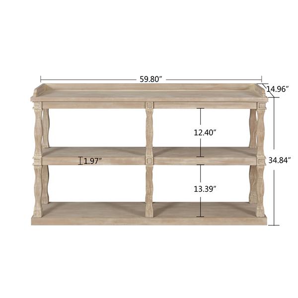 Console Table with 3-Tier Open Storage Spaces And Roman Column Effect Support Legs,Narrow Sofa Entry Table for Living Room, Entryway and Hallway(Antique Wood+White)