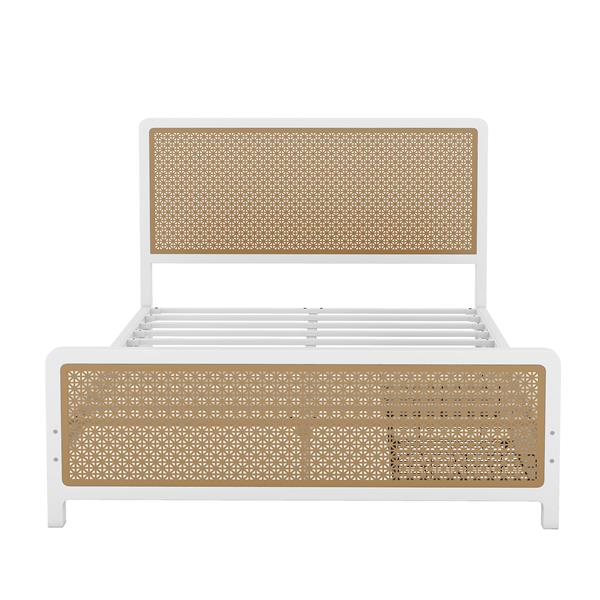 Queen Size Metal Platform Bed with 2 Drawers, White