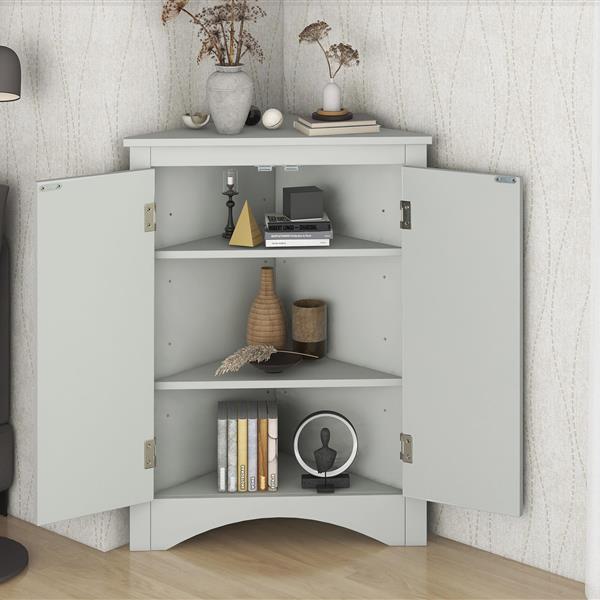 Grey Triangle Bathroom Storage Cabinet with Adjustable Shelves, Freestanding Floor Cabinet for Home Kitchen