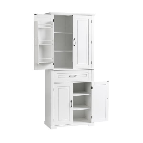 Bathroom Storage Cabinet with Doors and Drawer, Multiple Storage Space, Adjustable Shelf, White