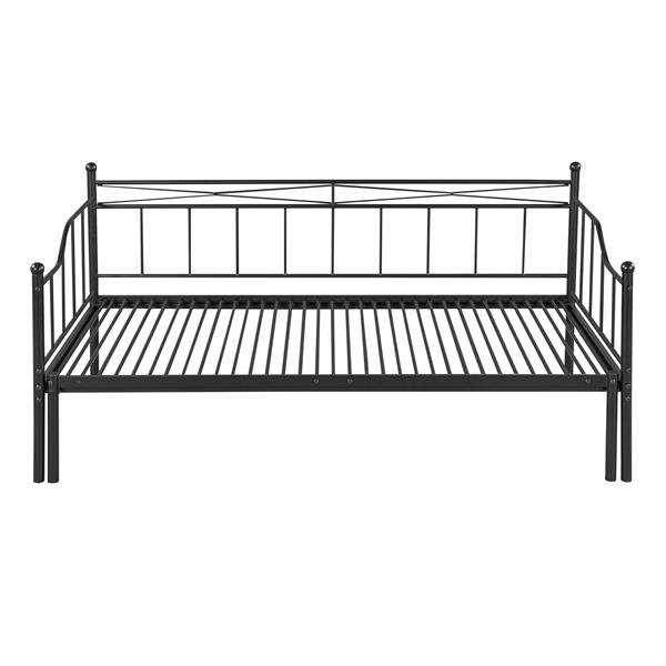 Twin Size Metal Daybed with Trundle, Daybed with Slat No Box required Black