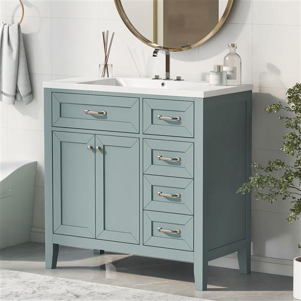 36" Bathroom Vanity with Sink Combo, Green Bathroom Cabinet with Drawers, Solid Frame and MDF Board