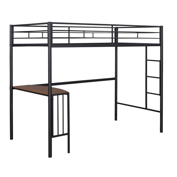 Twin Metal Loft Bed with Desk, Ladder and Guardrails, Loft Bed for Bedroom, Black