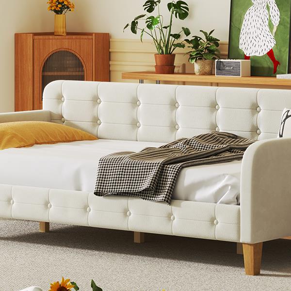 Twin Size Upholstered Daybed with 4 Support Legs, White