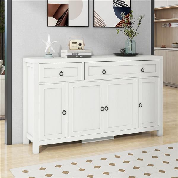 Retro Style Large Storage Space Sideboard with Flip Door and 1 Drawer, 4 Height-Adjustable Cabinets, Suitable for Kitchen, Dining Room, Living Room (Antique White)