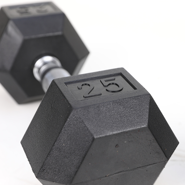 25LB (1piece)HDRS  Rubber Coated Solid Cast Iron Dumbbell with Contoured Chrome Handle, Hexagon Head