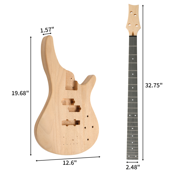 DIY 4 String IB Style Electric Bass Guitar Kits with Mahogany Body, Maple Neck and Accessories