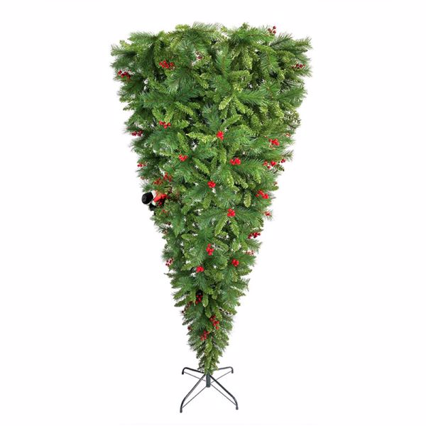 7.5 FT Upside Down Christmas Tree with Artificial Berries and Santa's Legs, PVC Pine Needles, Artificial Holiday Christmas Pine Tree