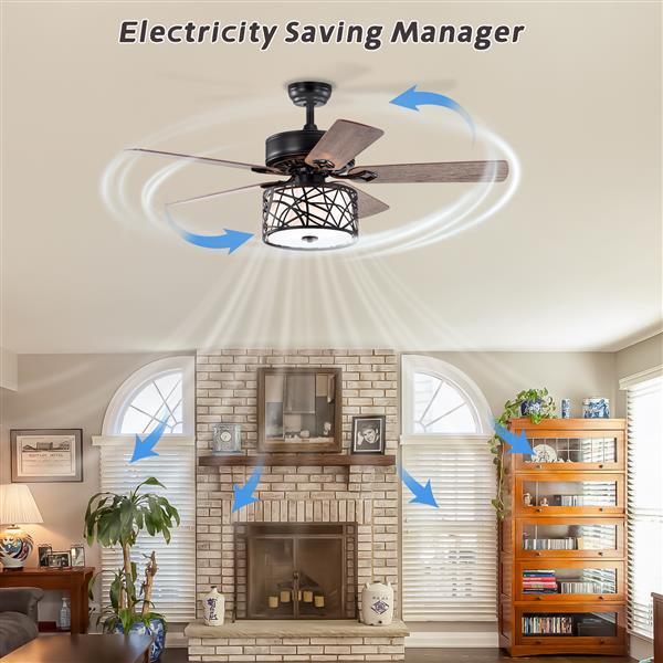 52'' Low Profile Ceiling Fan with Lights(no include bulb),Blade Dark Wood Ceiling fan