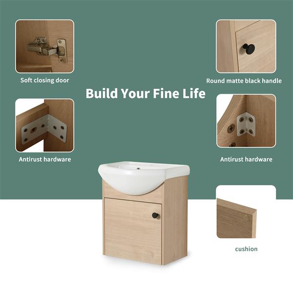 Small Size 18 Inch Bathroom Vanity With Ceramic Sink,Wall Mounting Design