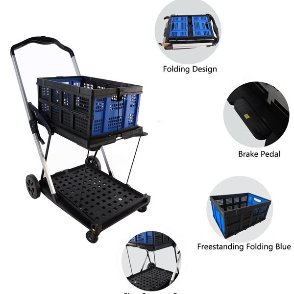 Folding service cart with wheels double-decker, shopping, library, office warehouse moving carts