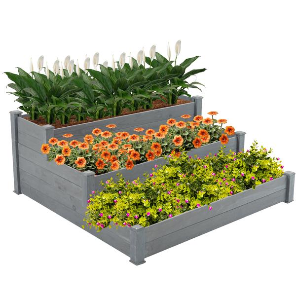 48.6 x 48.6 x 21in Raised Garden Bed Horticulture Outdoor Elevated Flower Box Tiered Garden Bed Wooden Vegetables Growing Planter for Backyard/Patio/Gardener Grey