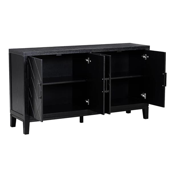 4-door Retro Sideboard with Adjustable Shelves, Two Large Cabinet with Long Handle, for Living Room and Dining Room (Black)