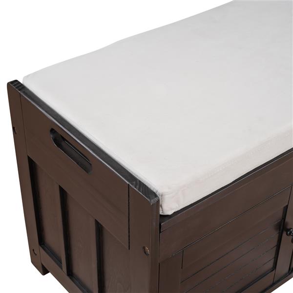 Storage Bench with 3 Shutter-shaped Doors, Shoe Bench with Removable Cushion and Hidden Storage Space (Espresso)