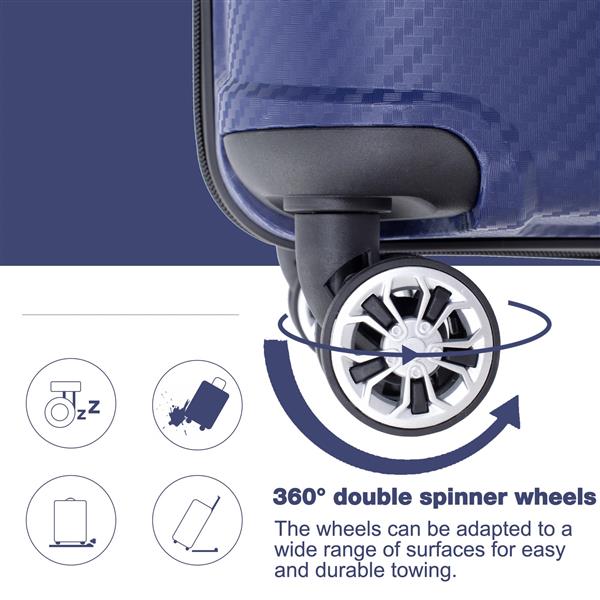 Hardshell Suitcase Spinner Wheels PP Luggage Sets Lightweight Durable Suitcase with TSA Lock,3-Piece Set (20/24/28) ,Navy