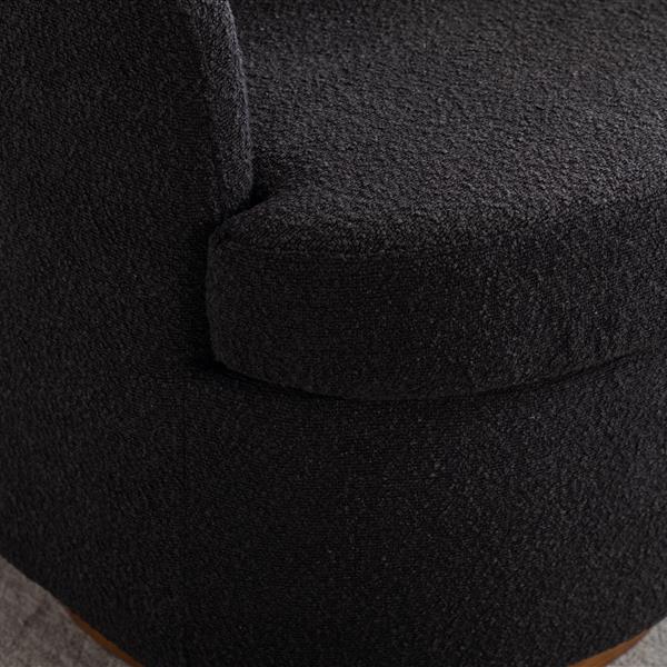 035-Boucle Fabric Swivel Chair With Soild Wood Round Brown Base Leg,Black