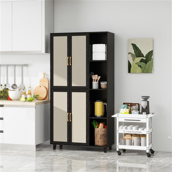 4 Door Cabinet with 4 Shelves with 4 Adjustable Inner Shelves, Storage Cabinet