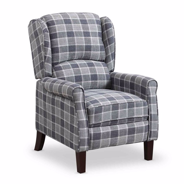 Tartan Reclining Chairs Wing Back Armchair For Living Room Dark Grey